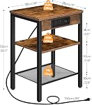 HOOBRO End Table with Charging Station and USB Ports, 3-Tier Nightstand with Adjustable Shelf, Narrow Side Table for Small Space in Living Room, Bedroom and Balcony, Rustic Brown BF112BZ01