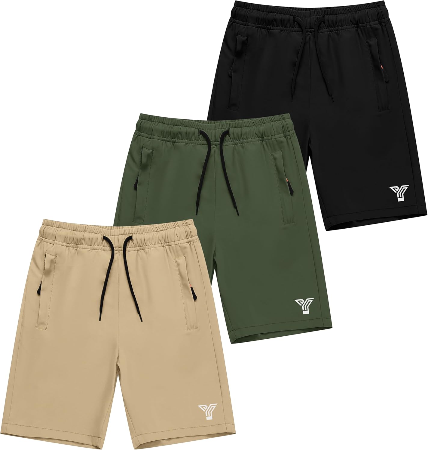 Comfy 3 Pack Athletic Shorts Boys Zipper Pockets Sport Shorts Set 5-16 Years