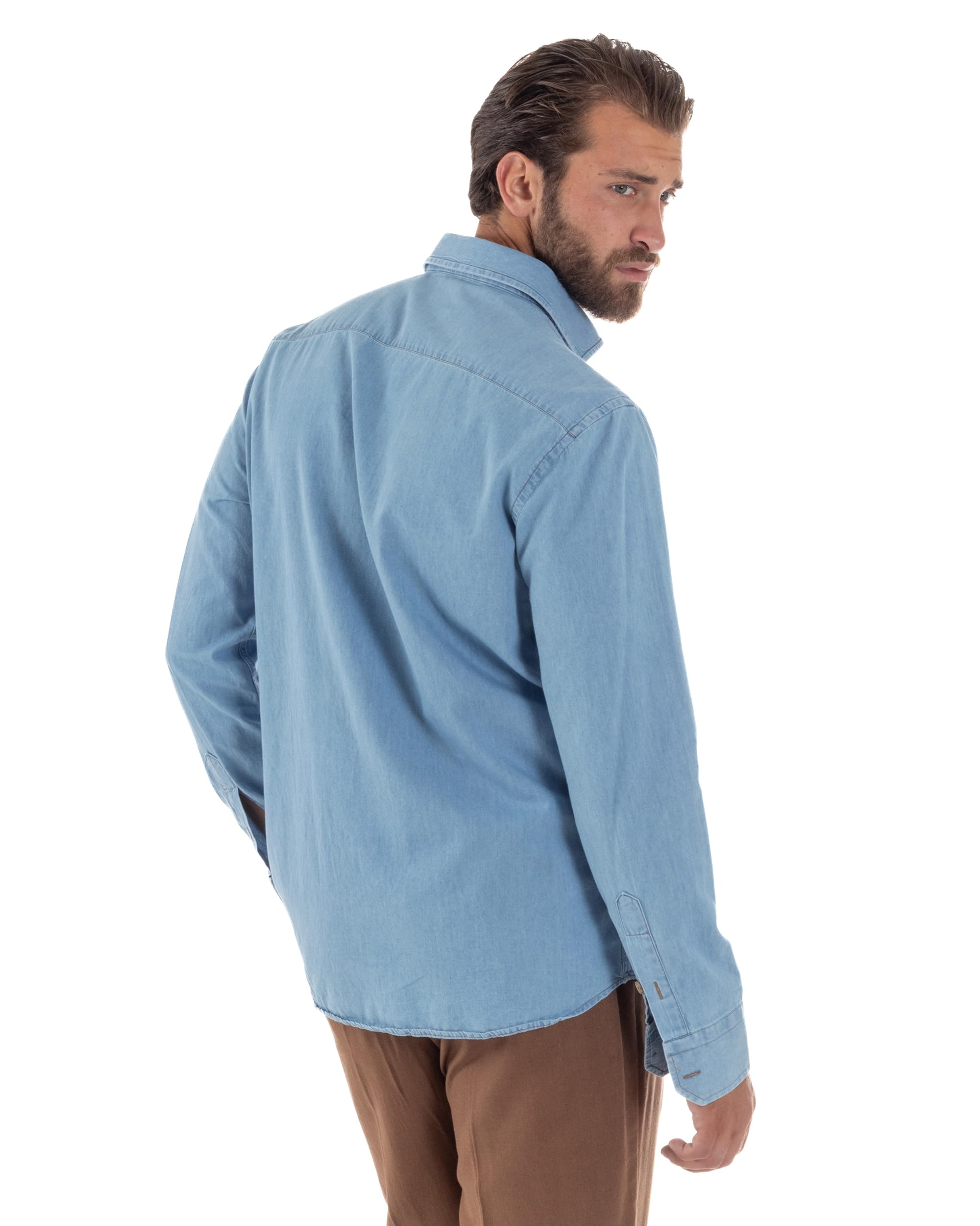 Camicia Uomo Jeans Collo Francese Denim Cotone Casual