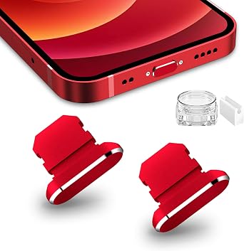 TITACUTE 2 Pack Anti Dust Plugs for iPhone 13 Pro Max 14 12 Mini Dust Cover 8 Pin Dust Plug with Mini Storage Box iPhone Charging Port Plugs for iPhone 11 XS XR X 8 Plus SE 2020 2022 iPad Mini Air Red