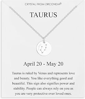 Philip Jones Taurus Zodiac Star Sign Disc Necklace Created with Zircondia® Crystals