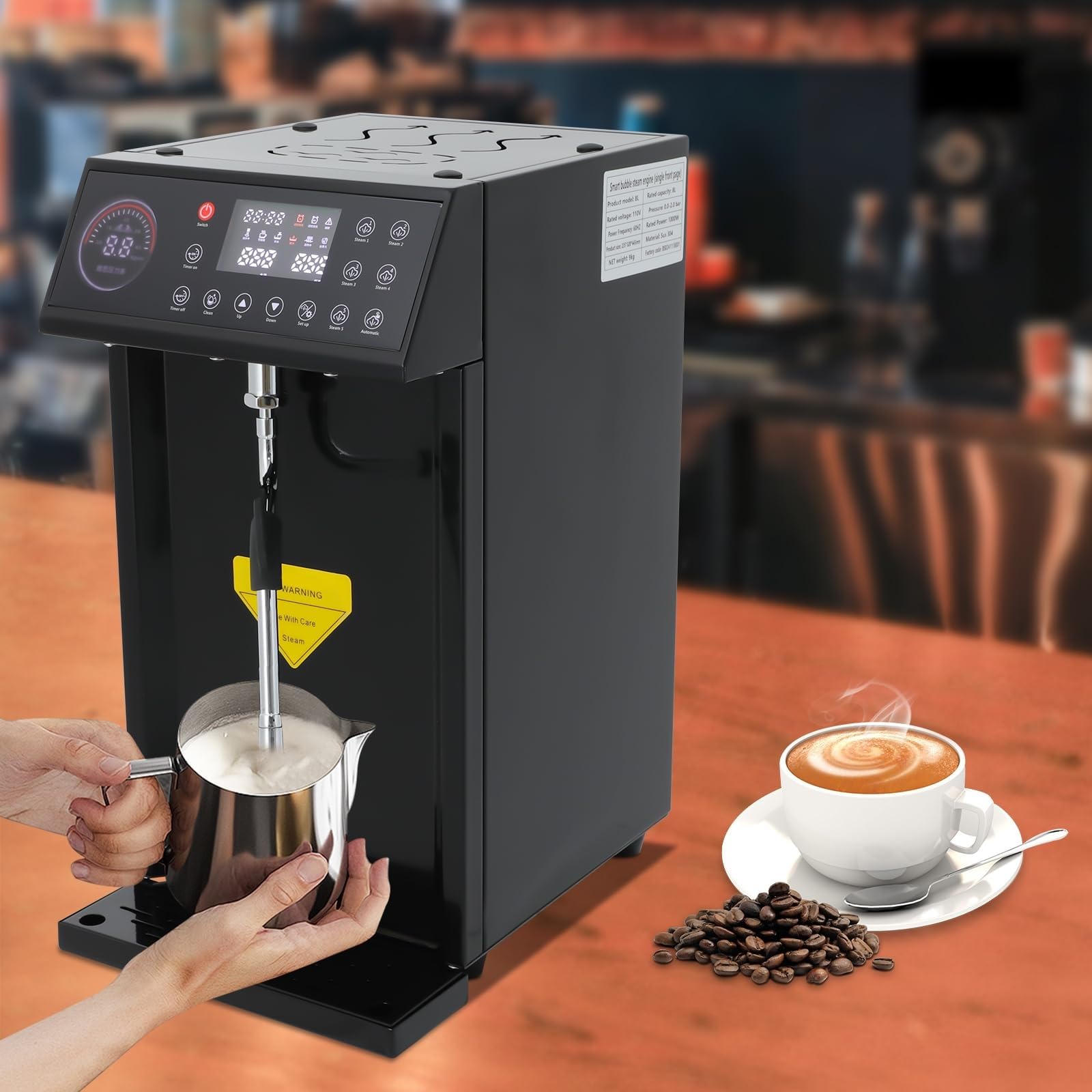 Elektryczny Spieniacz Do Mleka Z Bojlerem 8L, Inteligentny Spieniacz Do Wody Z Wrzącą Parą Do Espresso I Kawiarni,Black