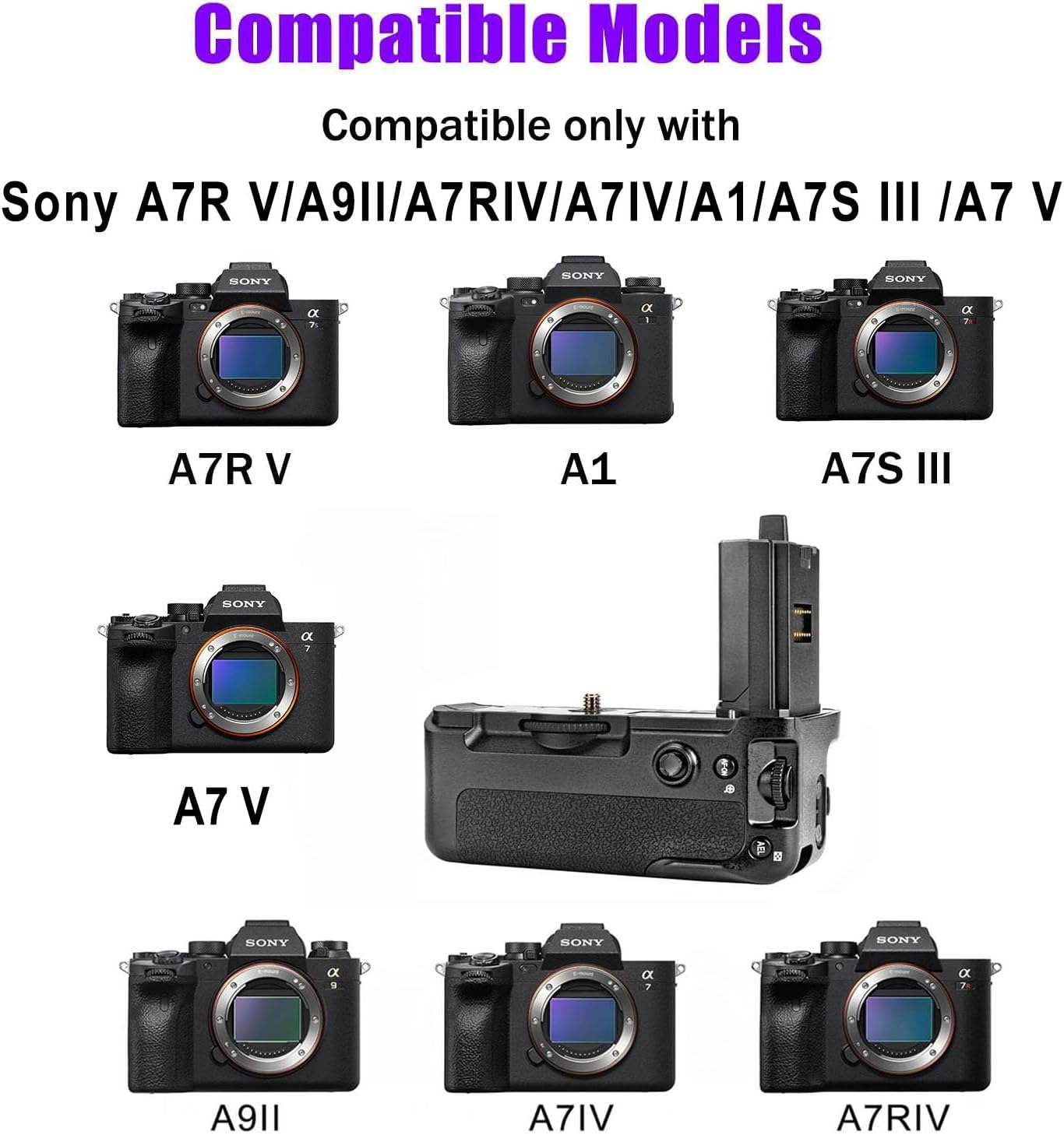 VG-C4EM Battery Grip Replacement for Sony A9II A7RV A7M4 A7RM4, Dual NP-FZ100 Battery Slots, Ergonomic Non-Slip Grip, Easy Installation