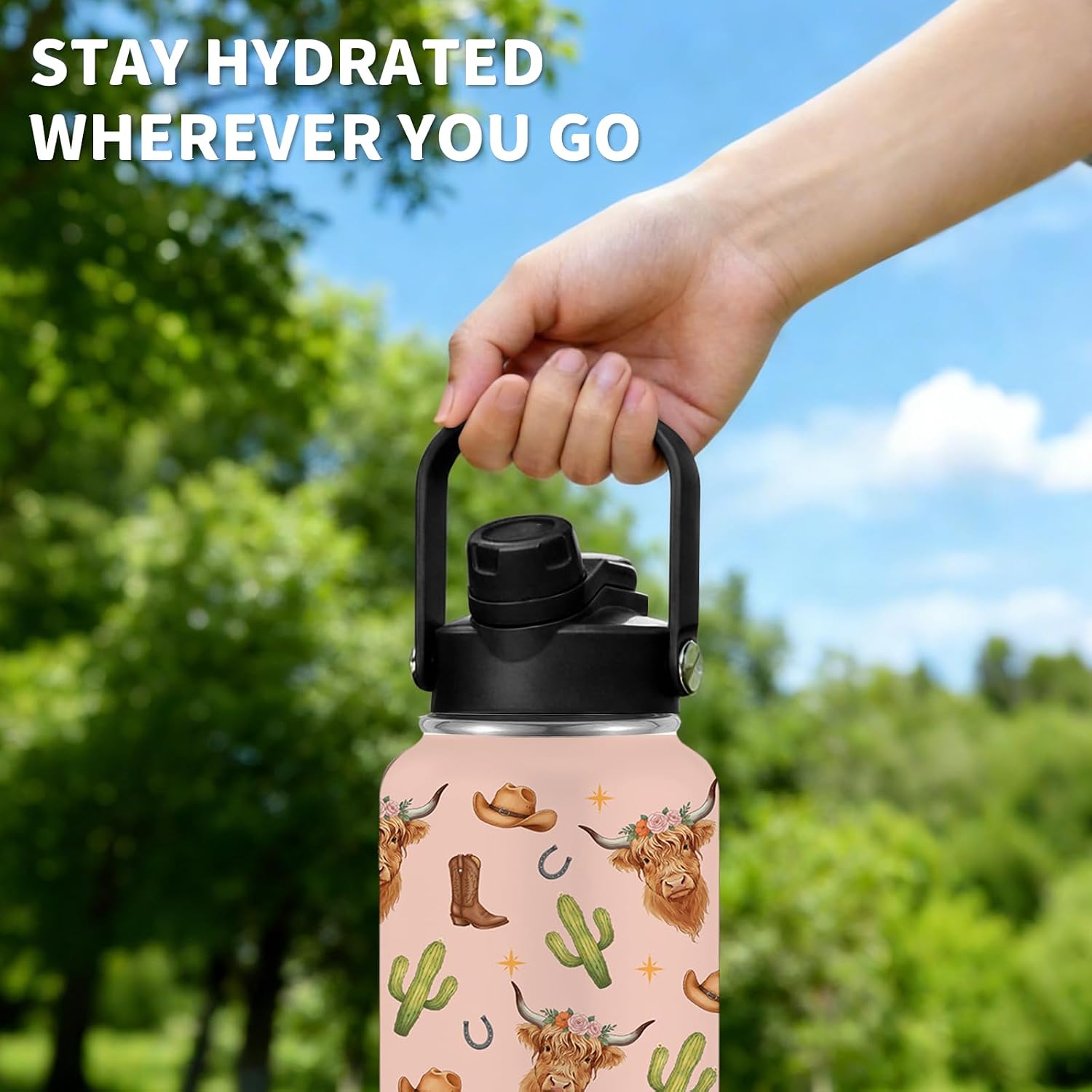 Yak Gift for Man Women, 26oz Water Bottle with Handle for Friends image 5