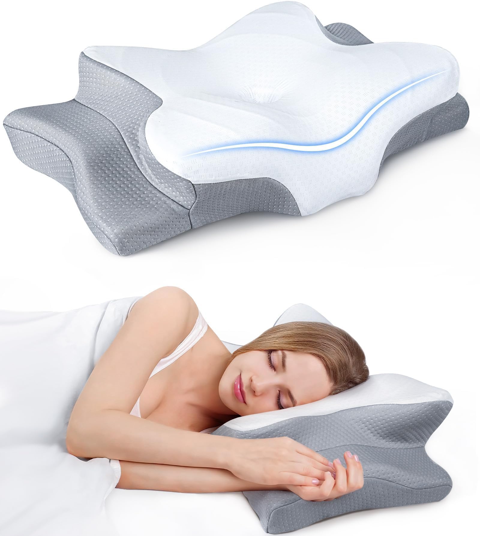 Ultra Pain Relief Cooling Pillow for Neck Support, Adjustable Cervical Pillow Cozy Sleeping, Odorless Ergonomic Contour Memory Foam Pillows, Orthopedic Bed Pillow for Side Back Stomach Sleeper