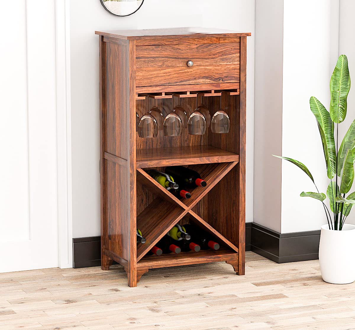 SH Furniture Wooden Bar Cabinet for Home | Mini Bar Cabinet Wine ...