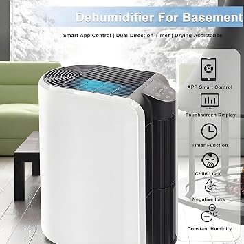 Whole-House Dehumidifier, 20L/Day, 35m² (377 sq ft) Coverage, Smart App Control (2.4GHz & 5GHz), 280W Energy-Saving, Quiet Operation, Continuous Drainage, Portable with 360° Wheels