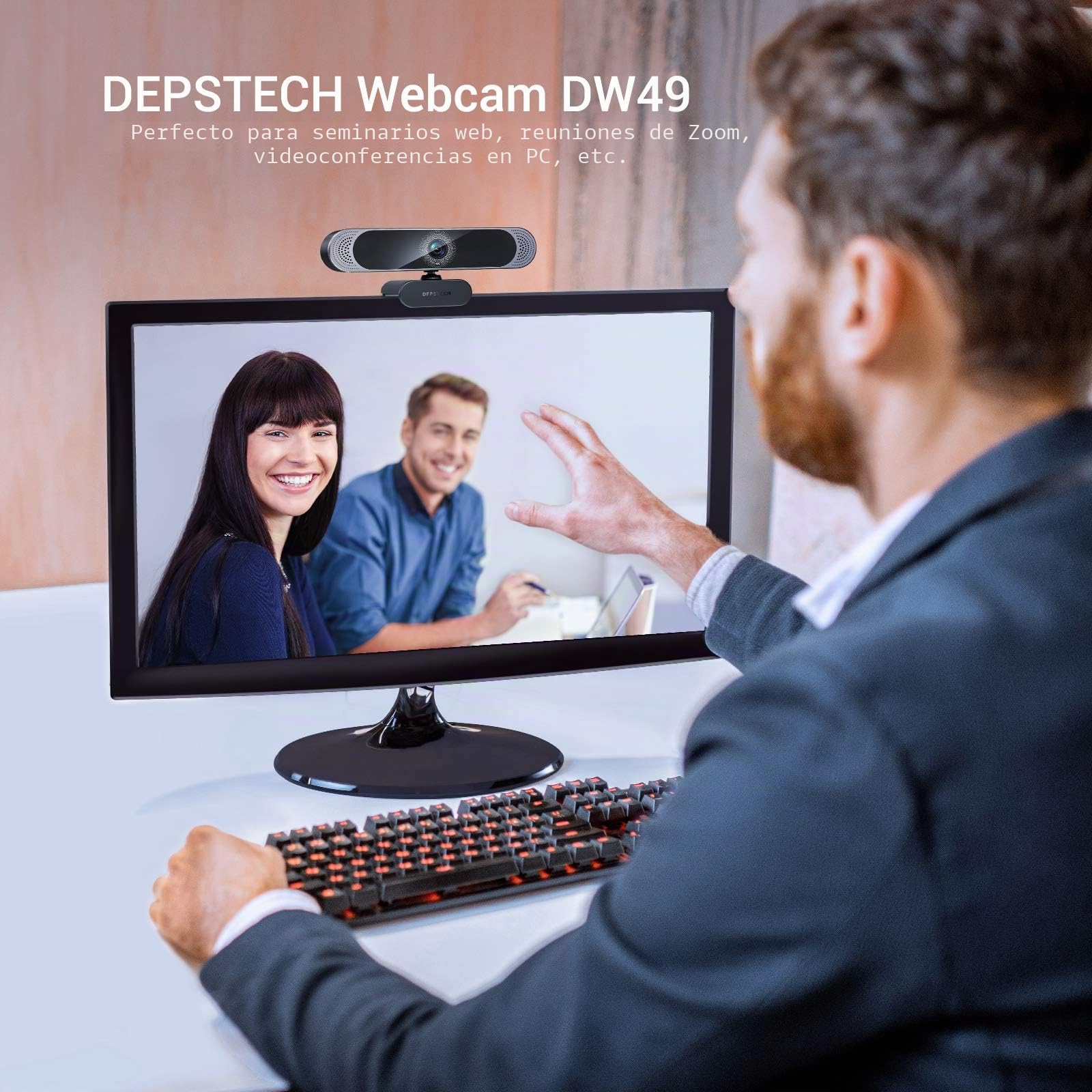 DEPSTECH Cámara Web 4K HD Con Micrófono 8MP, USB Autofocus, Caché y Trípode - Para PC, Portátil, Windows, Mac, Zoom, Skype, Youtube