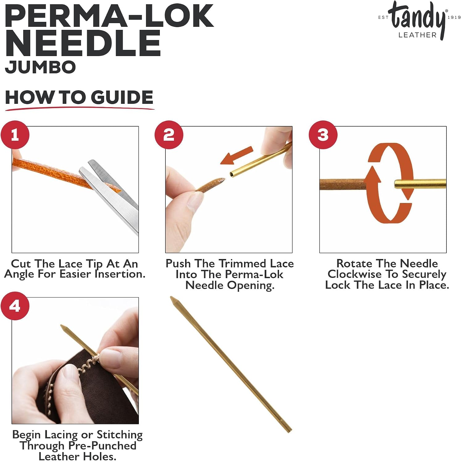 Tandy Leather Perma-Lok Brass Threaded Lacing Needle, Leathercraft Projects image 3
