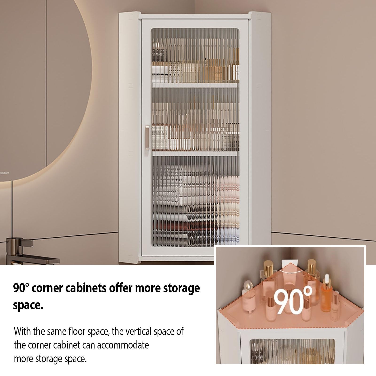 Badezimmer-Holzschrank, 3-stöckiges Eckregal für Küche und Badezimmer, schmaler Wandschrank, Organizer, Etagenspind mit einer Tür (25 x 25 x 70 cm)