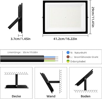 500W LED Floodlight Outdoor,3000K 50000LM Super Bright LED Security Lights,IP66 Waterproof Adjustable 180° Bracket Outside Lights,OutdoorFlood Lights for Garden, Garage, Yard, No Plug