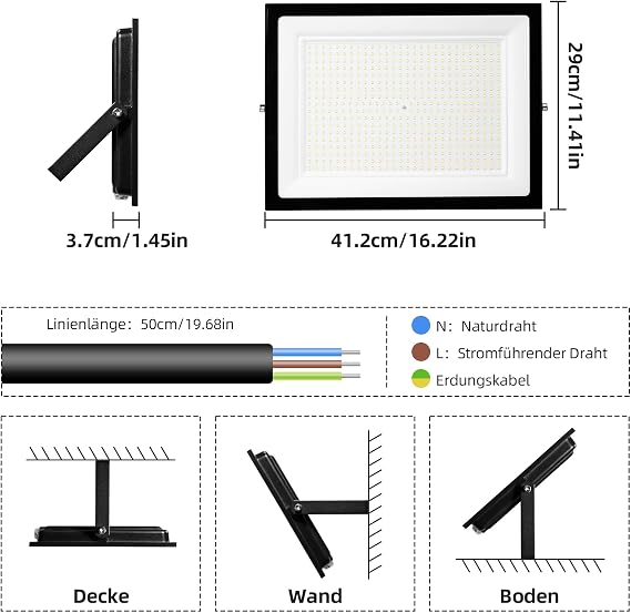 500W LED Floodlight Outdoor,3000K 50000LM Super Bright LED Security Lights,IP66 Waterproof Adjustable 180° Bracket Outside Lights,OutdoorFlood Lights for Garden, Garage, Yard, No Plug