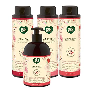 ecoLove Natural Red Collection - Organic Tomato and Beetroot - No SLS or Parabens - Vegan and Cruelty-Free