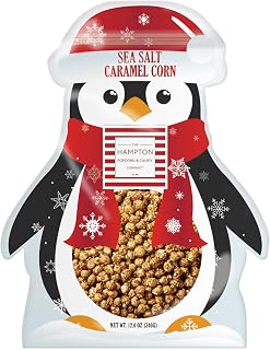 Sea Salt Caramel Popcorn Resealable Penguin Shape Bag, 12 Ounce, Fresh Gourmet Popcorn