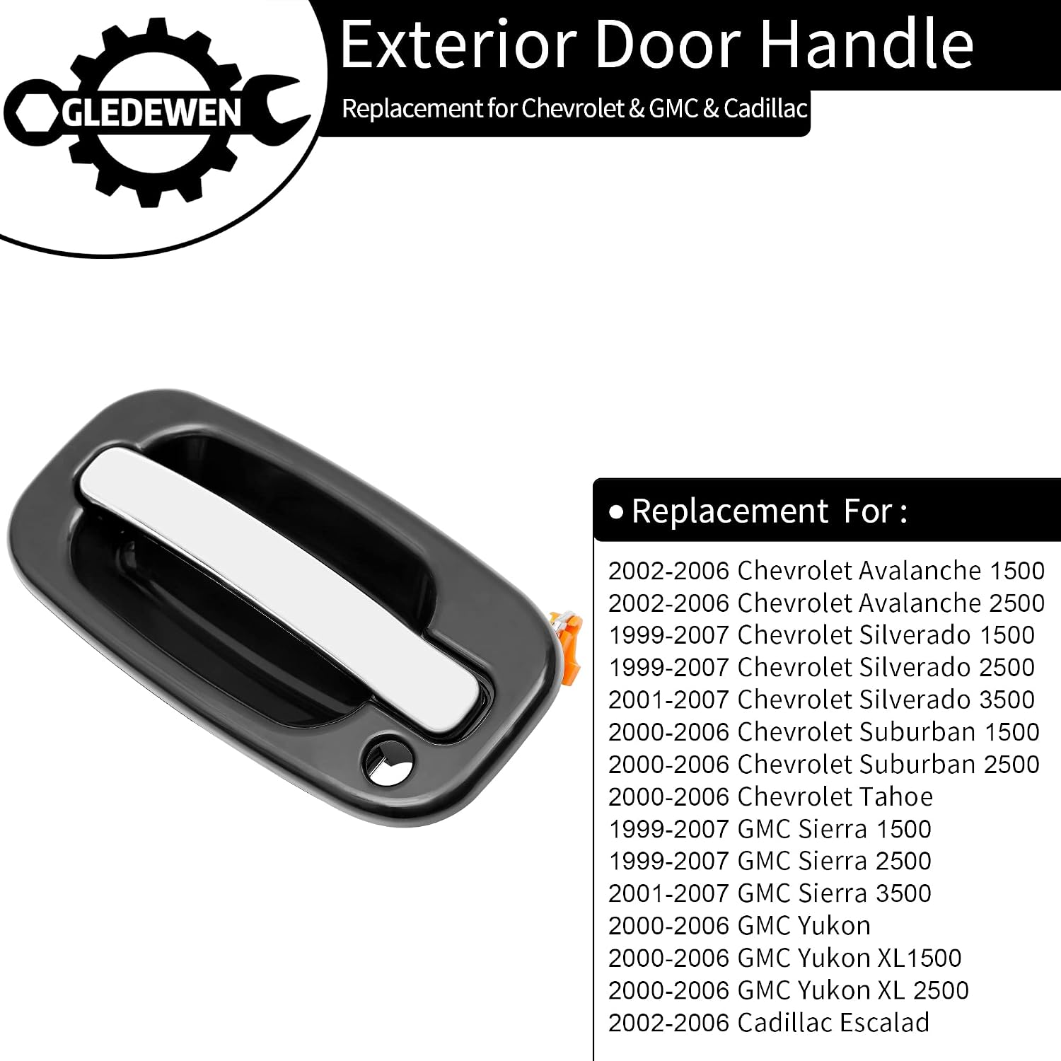 Exterior Door Handles, Chrome Lever, Front Left & Right Side, Compatible with 1999-2007 Chevy Silverado Suburban Tahoe Avalanche, GMC Sierra Yukon, Cadillac Escalade | Replaces# 15034985, 15034986