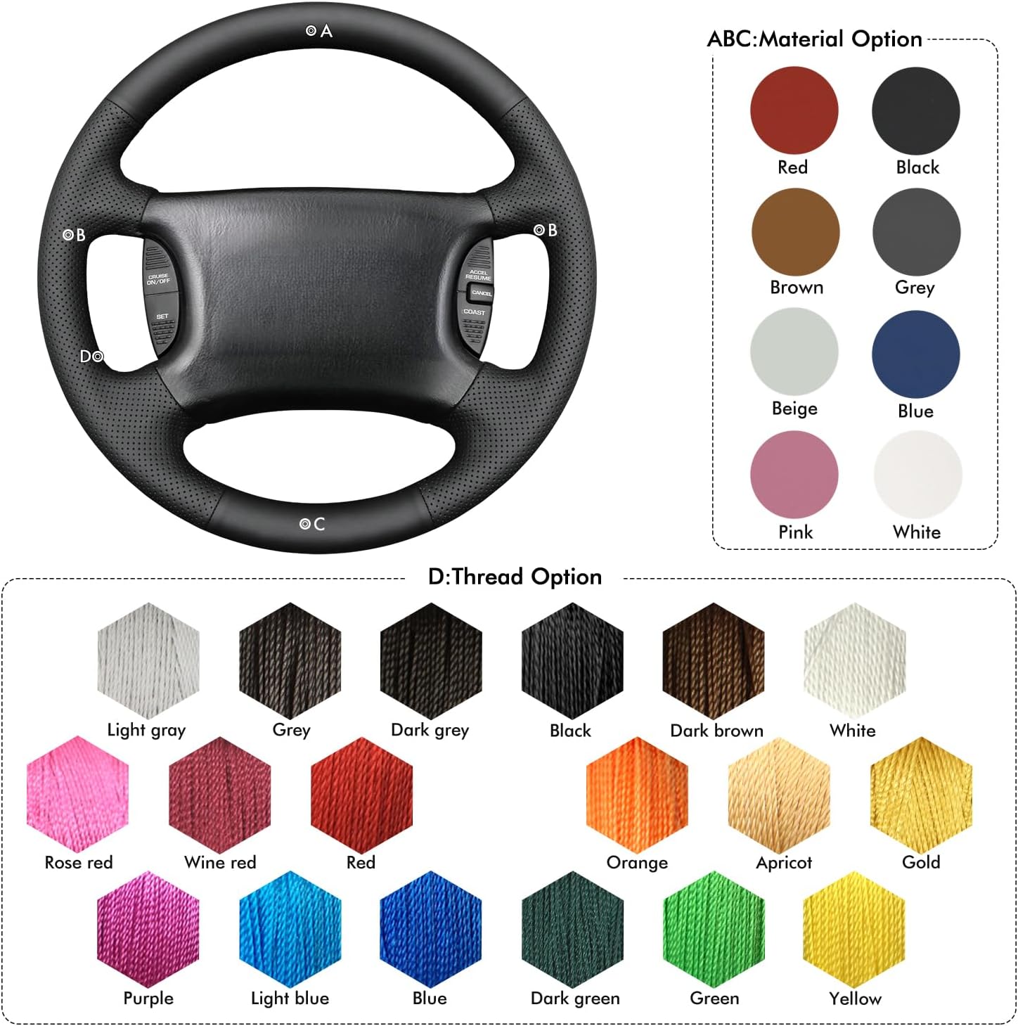 MEWANT Steering Wheel Cover Compatible with Dodge Ram 1998-2002 Hand-Stitched Microfiber Leather Steering Wheel Wrap