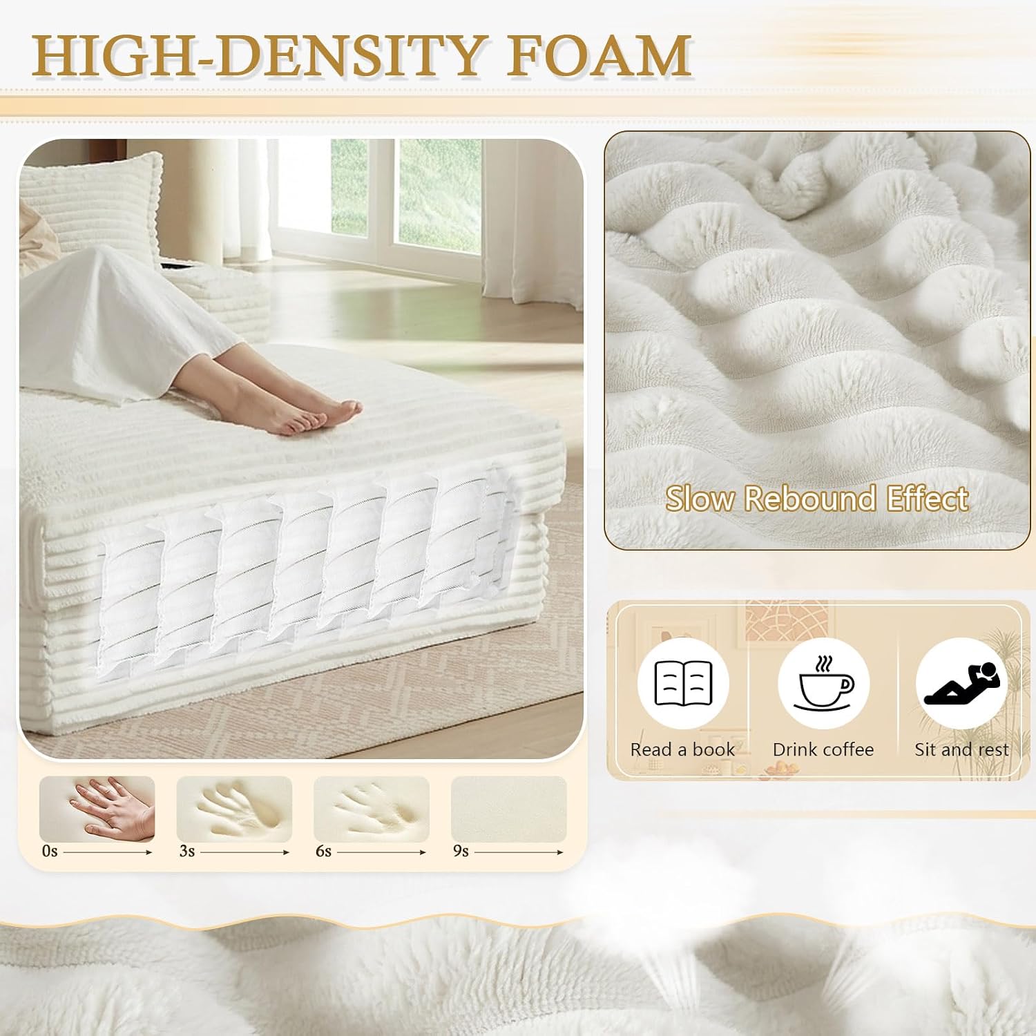 68" Oversized Chaise Lounge Chair Indoor, Boneless Chaise Lounge Chair with Cup Holders Side Pockets 3 Pillows, Cloud Corduroy Chaise Sofa Bed Sleeper Couches for Living Room No Assembly Require,White