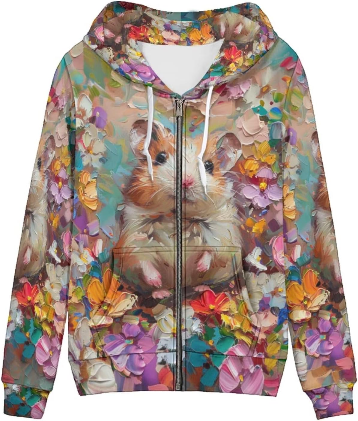 PinUp Angel Womens Zip Up Sweatshirts Art Animal Oil Painting Graphic Hoodie Fall Long Sleeve Casual Drawstring Clothes