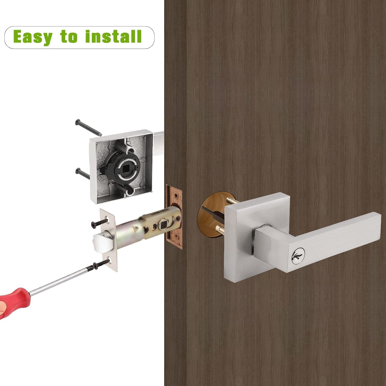 Gobrico 3 Pack Heavy Duty Entry Door Levers with Locks and Keys(Keyed Alike), Brushed Nickel Lockset Combo Pack, Entrance Door Handles for Office and Front Door, Door Knobs Lockset (Each with 3 Keys)