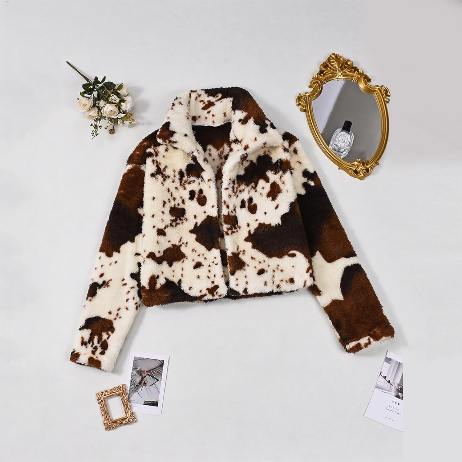 Womens Winter Spring Casual Cropped fleece Jacket, Long Sleeve lightweight Cozy Cardigan Coats - Image 3