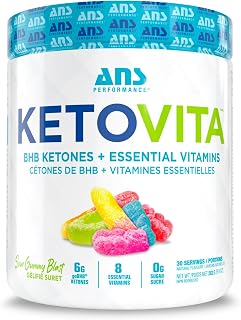 ANS Performance Ketovita Supplement Beta-Hydroxybutyrate Ketones Drink Powder with Zero Sugar and 30 Servings, Boosts Metabolism, Sour Gummy