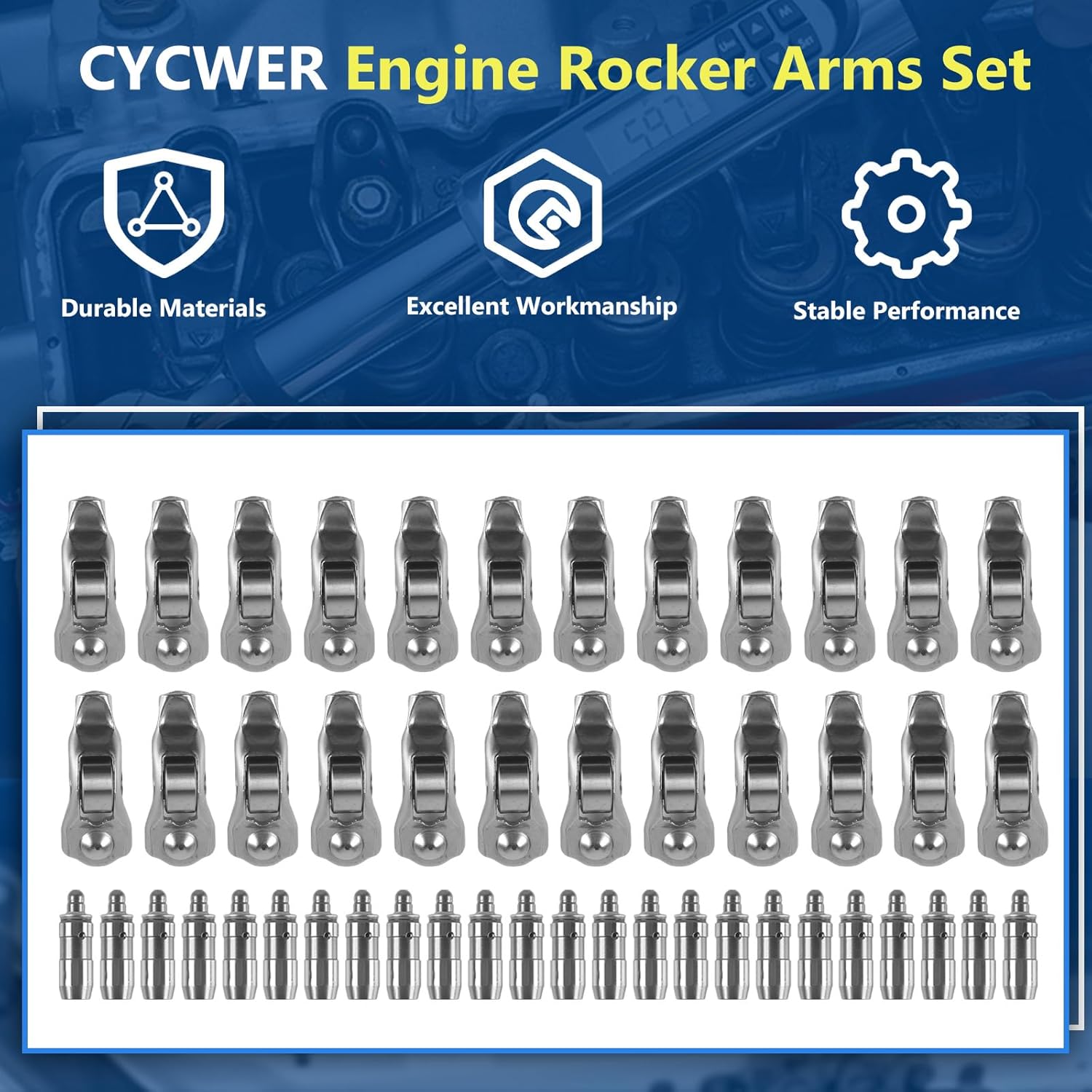 3L3Z-6564-BA 48pcs Engine Rocker Arms and Lifters Set Fits for 2007-2010 Mustang 5.4L, Fits for 2005-2010 F-150 4.6L, Replace OE 3L3Z-6564-BA, HT2305