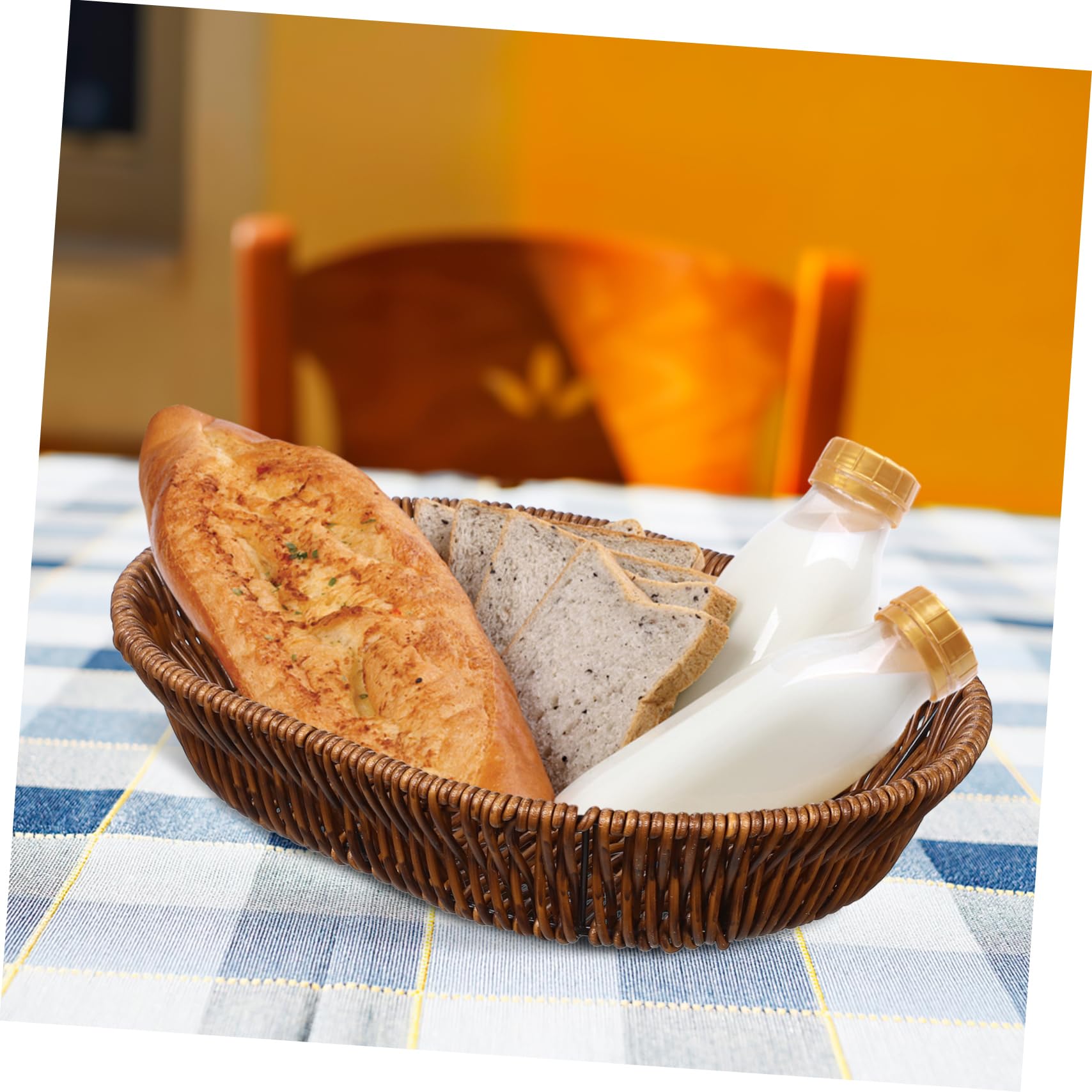 FONDOTIN 2 Pack Imitation Rattan Storage Baskets Woven Bread Fruit Basket Decorative Kitchen Counter Random