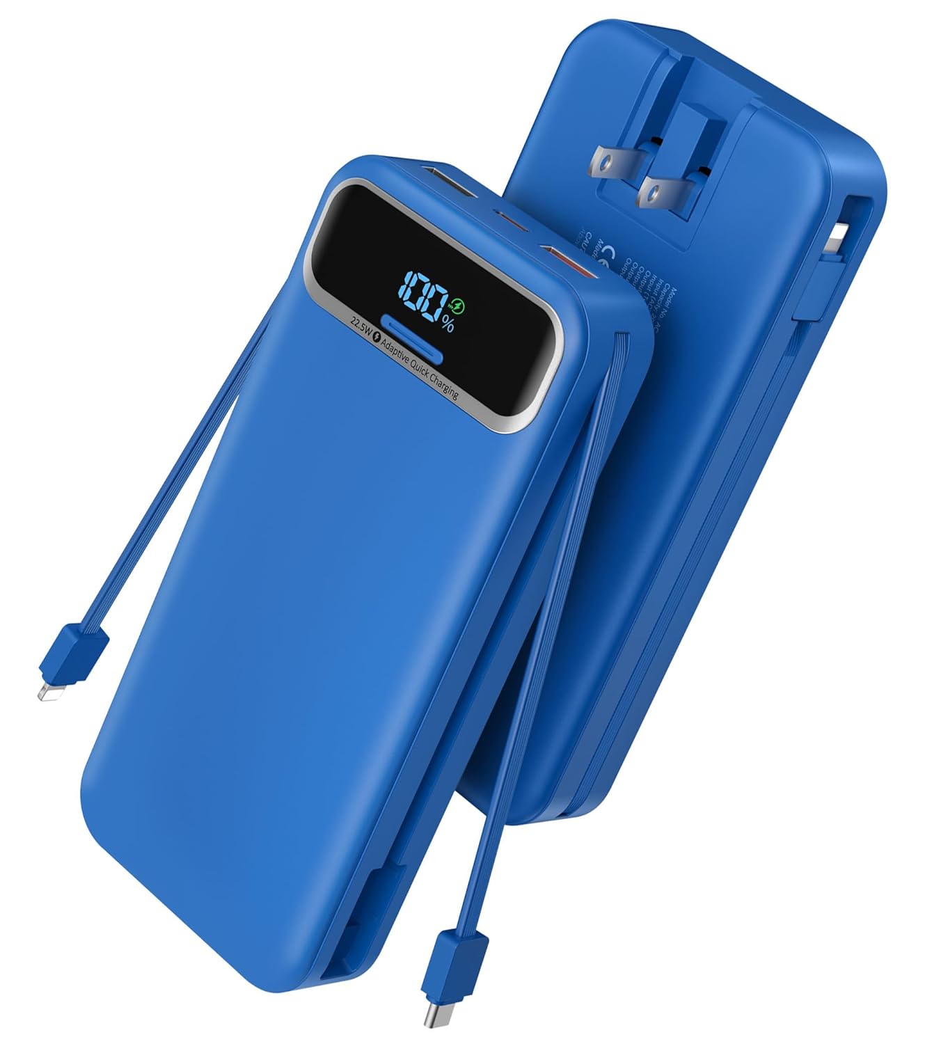 Portable Charger 20000mAh 22 5W Fast Charging Power Bank with Built-in Cables Wall Plug Travel Essential External Battery