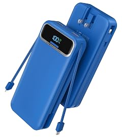 Portable Charger 20000mAh 22 5W Fast Charging Power Bank with Built-in Cables Wall Plug Travel Essential External Battery