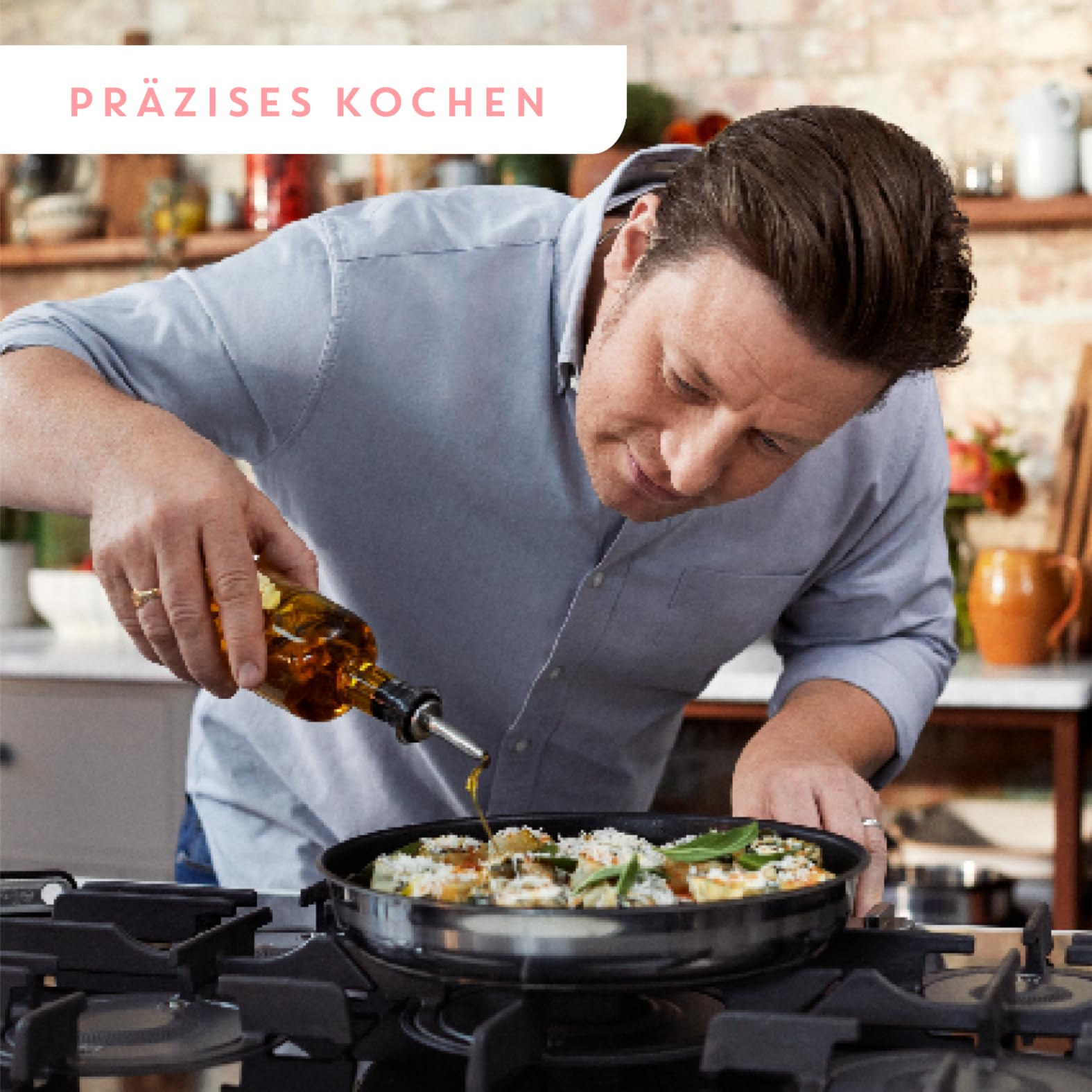Jamie Oliver by Tefal Ingenio 3-teiliges Pfannenset abnehmbarer Griff, 24/28 cm, stapelbar, platzsparend, Pfannenset Induktion mit Antihaftversiegelung, einfache Handhabung und Reinigung, L97691