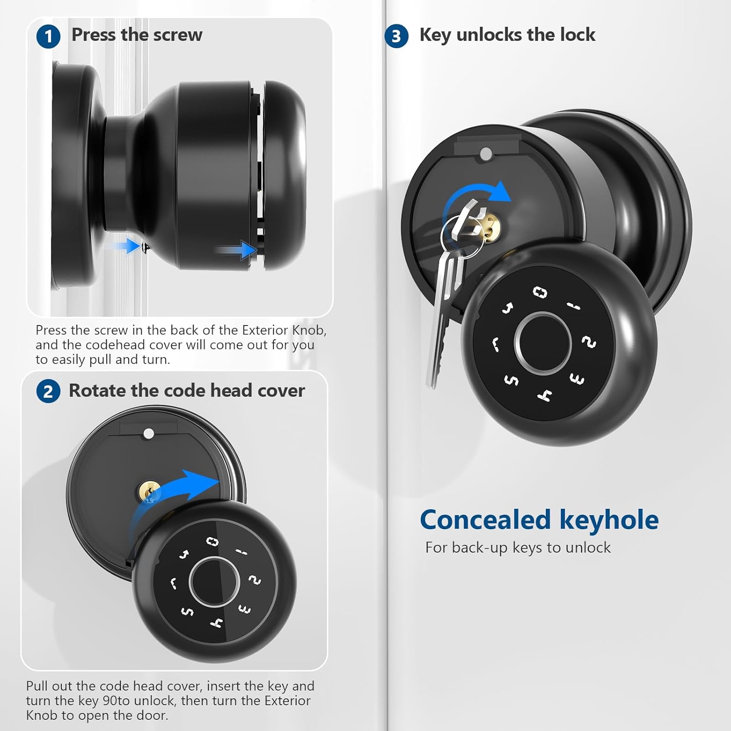 Smart Fingerprint Door Lock, 4 in 1 Smart Fingerprint Door Knob with Keypad, App Control, Auto Lock, Biometric Door Knob with Lock for Bedroom, Apartment, Garage, Home & Office