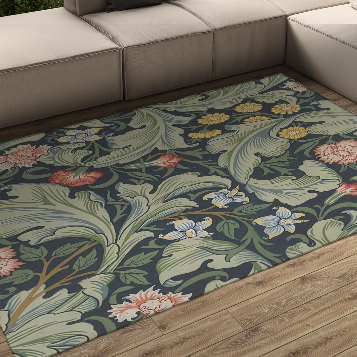 Tapis de salon William Morris vert sauge 180x270 cm lavable