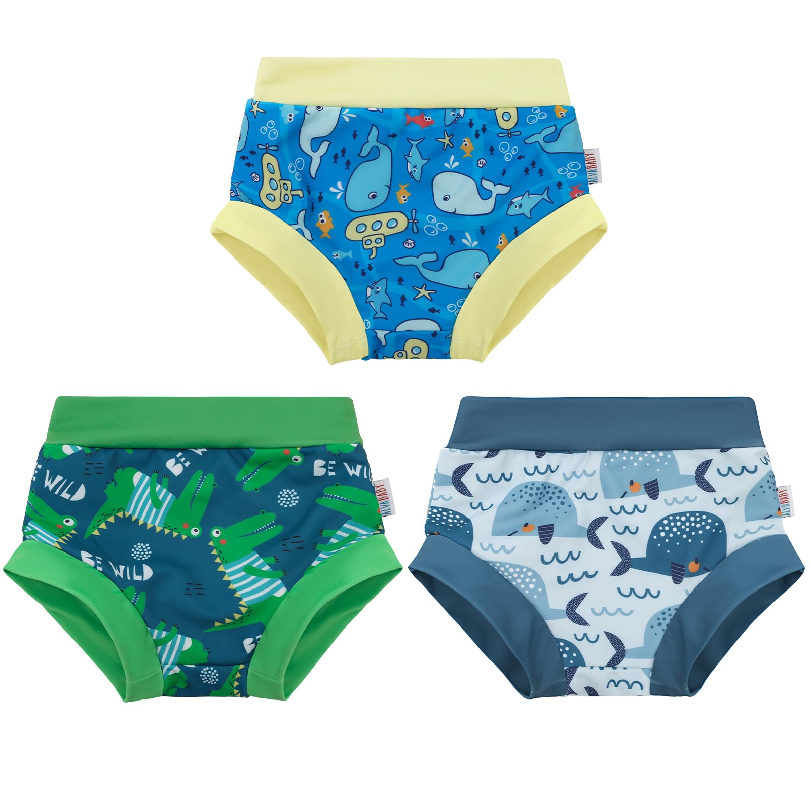 ALVA 3 Pack Reusable Baby Swim Diapers UPF 50+ Washable Boy Beach Diapers