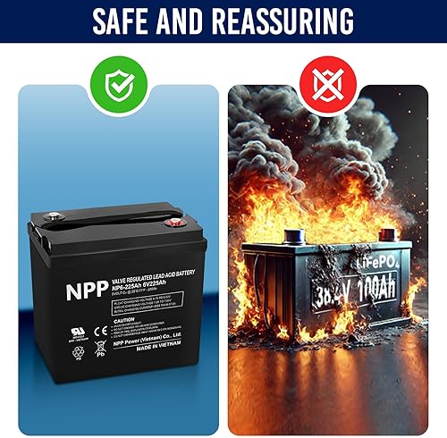 Miniatura 6 de Batería recargable AGM NP6-225Ah (2 piezas) con terminal T16 (M8), repuesto de batería de plomo-ácido V6-225, para carritos de golf, gato de paleta,