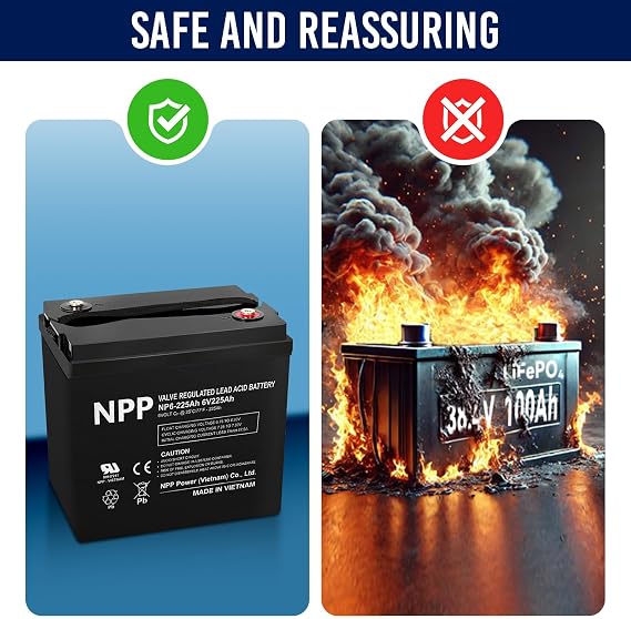 NPP 6V 225Ah AGM SLA Battery with T16 (M8) Terminal for Golf Cart (2 Pcs)