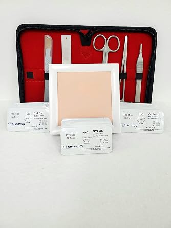 Sim*Basic Suturing Kit w/Sim*Skin*Mini - Practice and Learn Suturing Skills - Contains All Instruments, Sim*Skin*Mini, and 30 Sutures - for Medical Education and Training Only