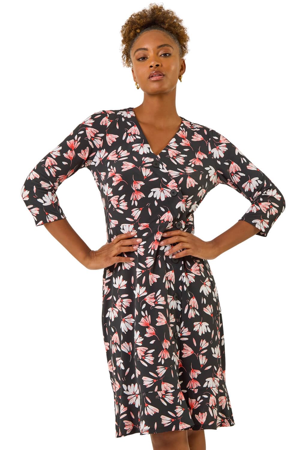 Roman - Women's Midi Dress - Floral Print - Size 20 - Coral