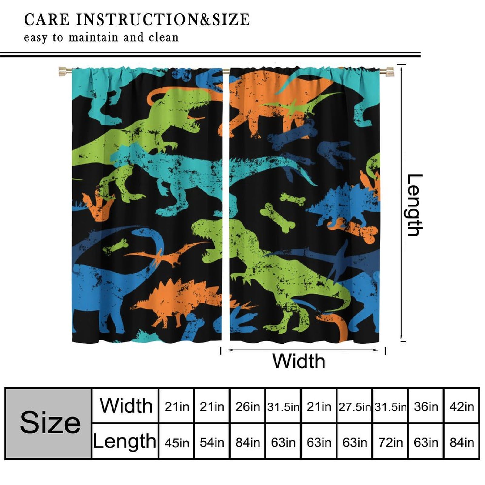PHTAYOT Dinosaur Curtains, Colorful Cartoon Dinosaur Safari Wild Animals Blackout Drapes for Kids Boys Girl Baby Bedroom Living Room Nursery Window Decor 2 Panel Set 42
