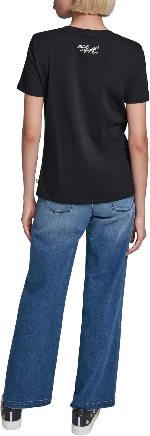 Karl Lagerfeld Women's Short Sleeve Crew Neck Logo T-Shirt