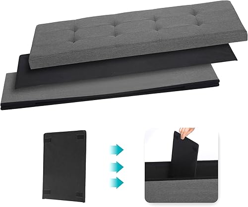 Miniatura 9 de ZenStyle Banco otomano de almacenamiento de 43 pulgadas, reposapiés plegable, asiento acolchado, baúl de almacenamiento largo para zapatos con