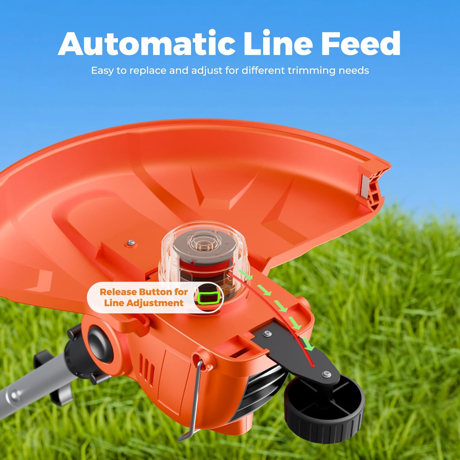 Electric Weed Wacker String Trimmer: 21V Cordless Weed Eater and Edger Battery Powered, 2 in 1 Lawn Tool with 12" Cutting Width, 2 x 2.0Ah Batteries and Charger Included, Eco Friendly Grass Cutter - Image 8