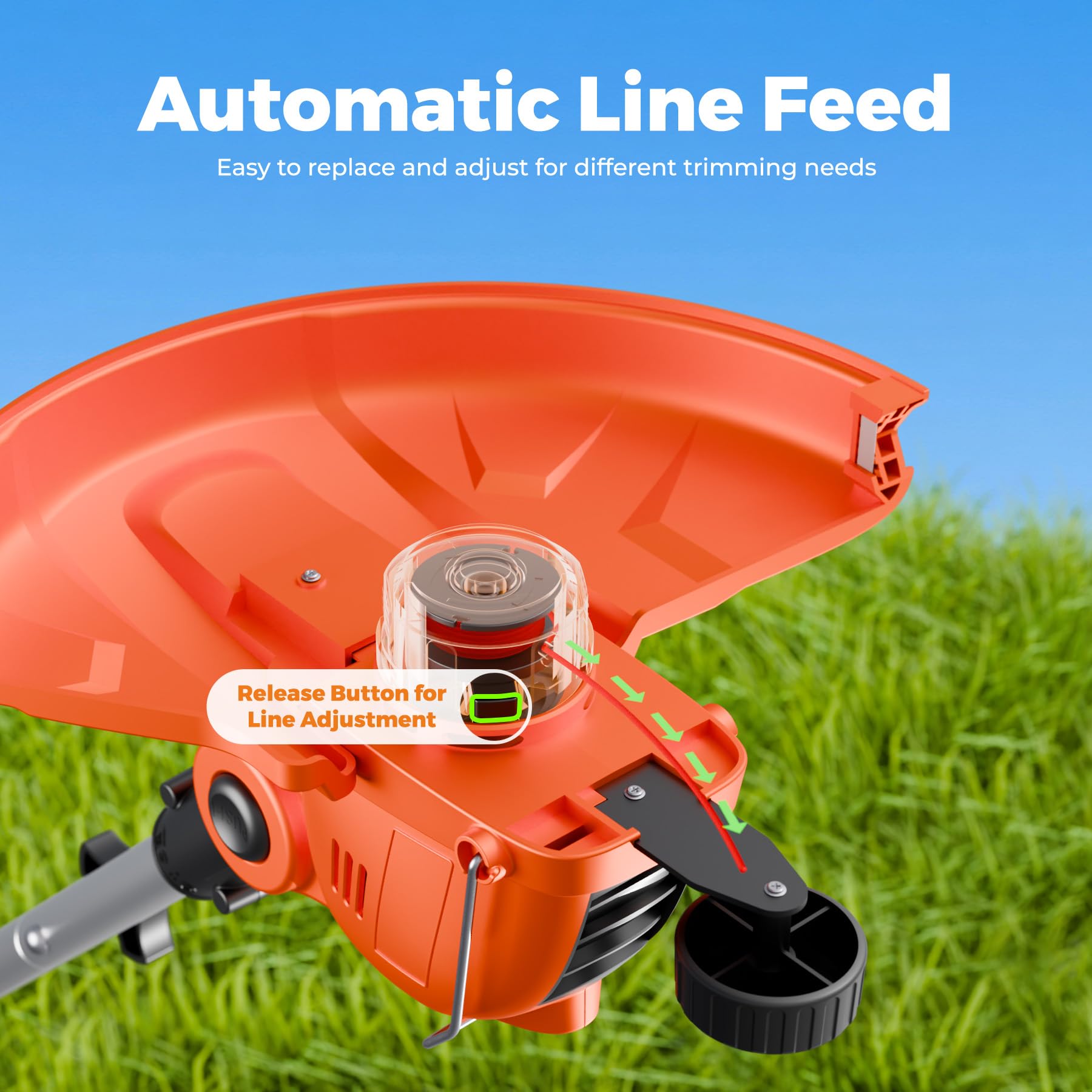 Cordless Weed Wacker String Trimmer: 21V Electric Weed Eater and Edger Battery Powered Grass Cutter Lawn Tool with 12 Inch Cutting Width Two Pack 2000mAh Batteries and Charger for Small Yard — view 8