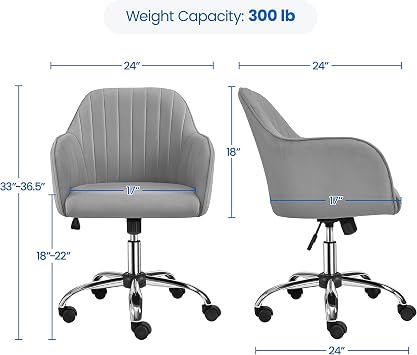 Topeakmart Velvet Office Desk Chair Channel Tufted Task Chair, Light Gray