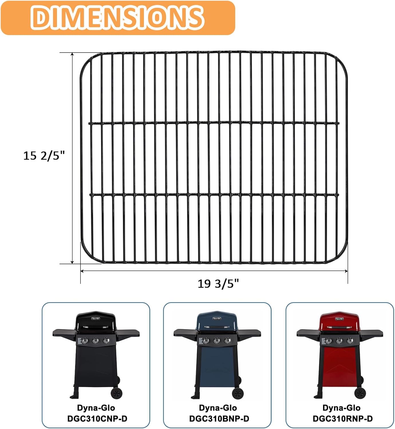 Adviace Grill Replacement Parts for Dyna Glo DGC310CNP-D, DGC310BNP-D, DGC310RNP-D, Grill Cooking Grates, Heat Plates Tents Shields and Burner Tubes for Dyna-Glo 3-Burner Open Cart Propane Gas Grills.