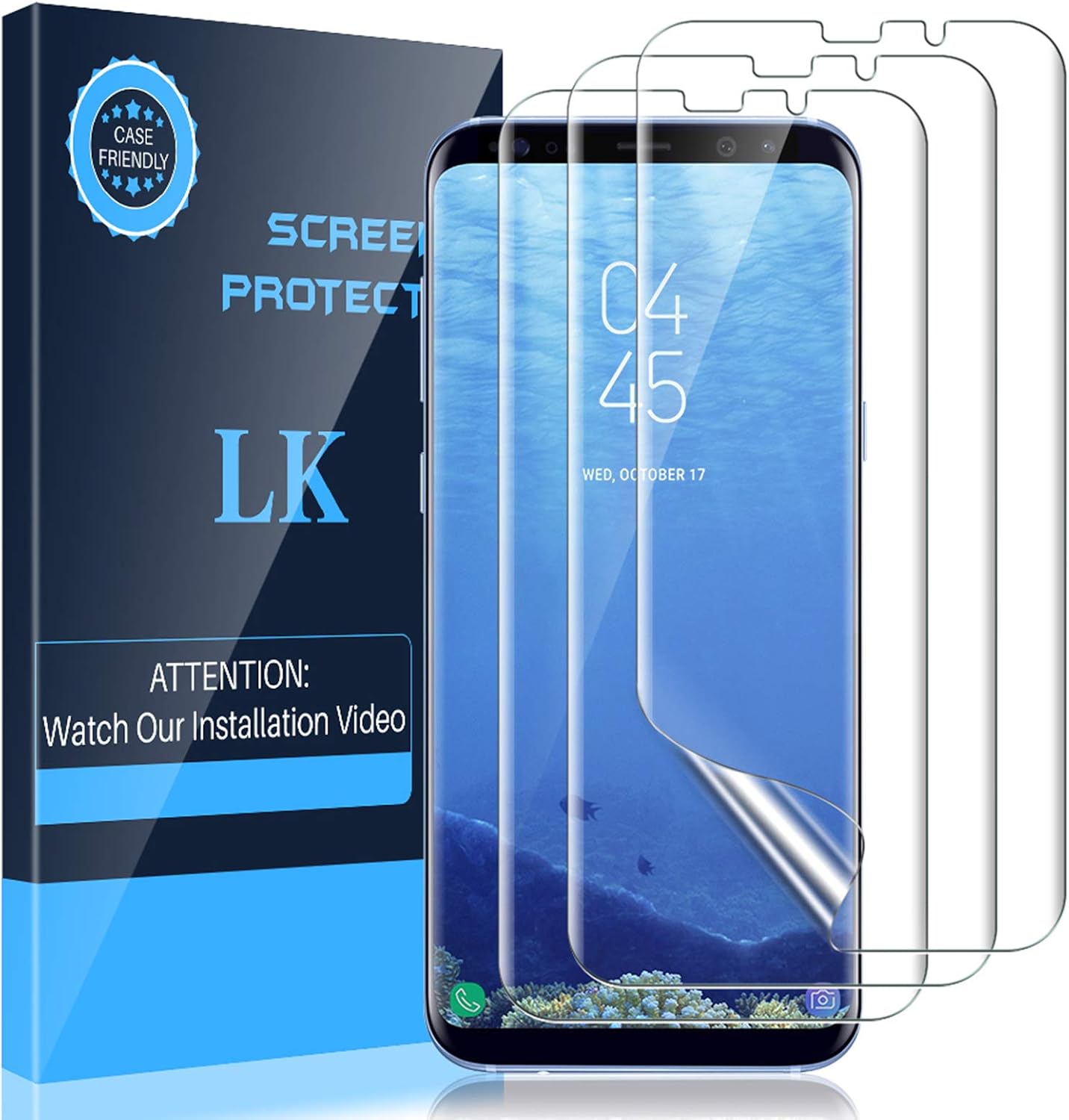 LK 3 Pack Screen Protector for Samsung Galaxy S8 Plus, New Version Full Coverage, Bubble-Free, HD Transparent Flexible film