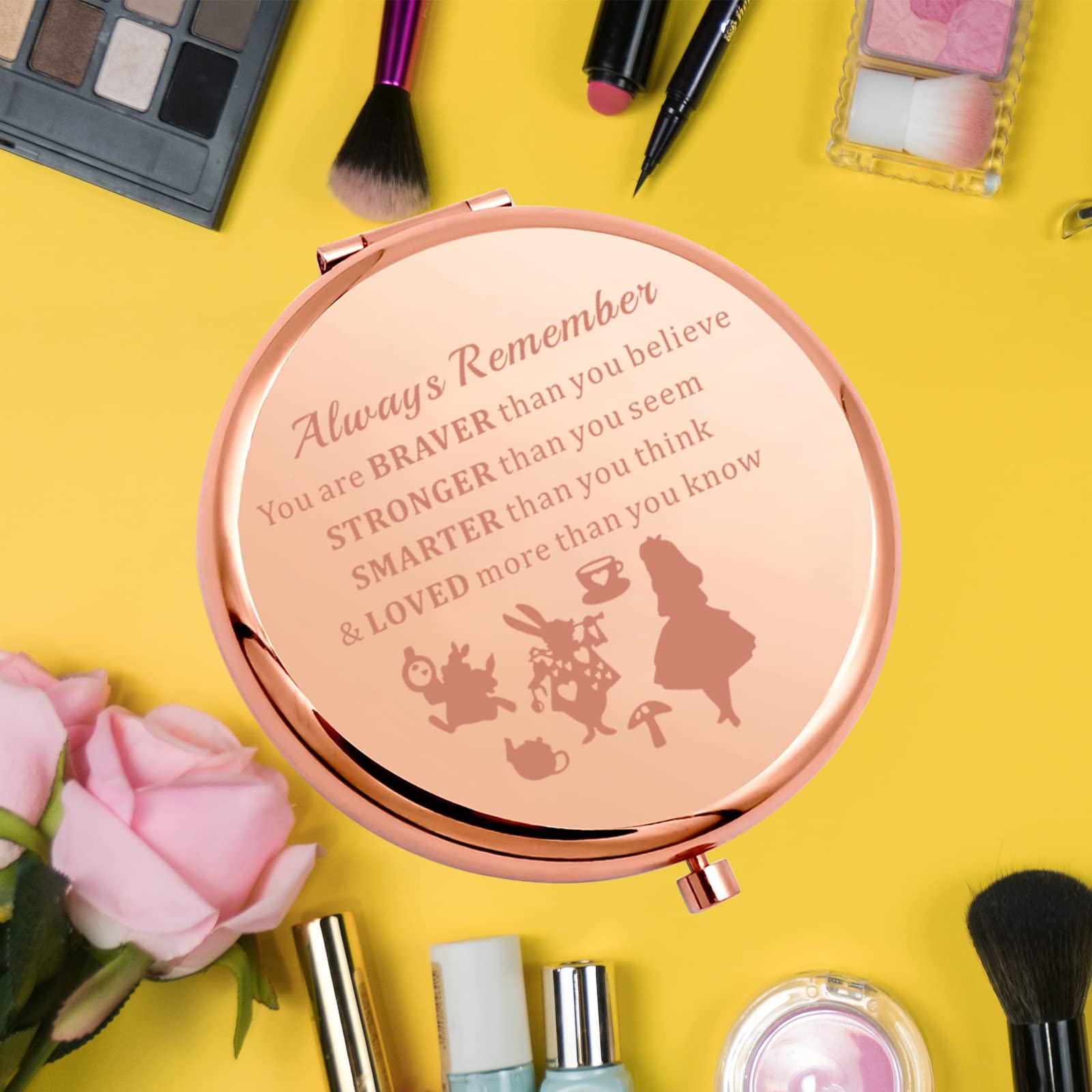 KEYCHIN Alice Fans Pocket Mirror Alice Fairy Tales Gift Always Remember You are Braver Stronger Smarter Than You Think Compact Makeup Mirror (Alice-RG) - Image 4