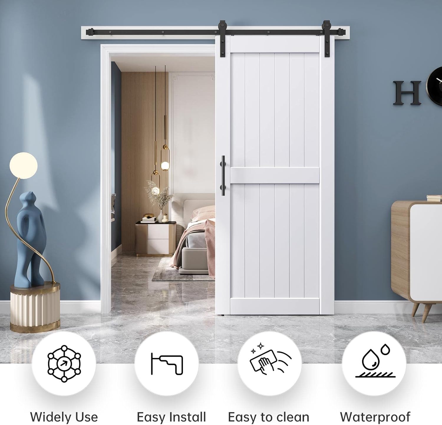 EaseLife 36 x 80 inch White Barn Door Sliding Door Hardware Kit Included & Handle,Solid Wood Covered with Waterproof PVC Surface,DIY Assemblely,Easy Install,H-Frame,Fit 32-34in Wide Opening 36\"x80\" Single Door White