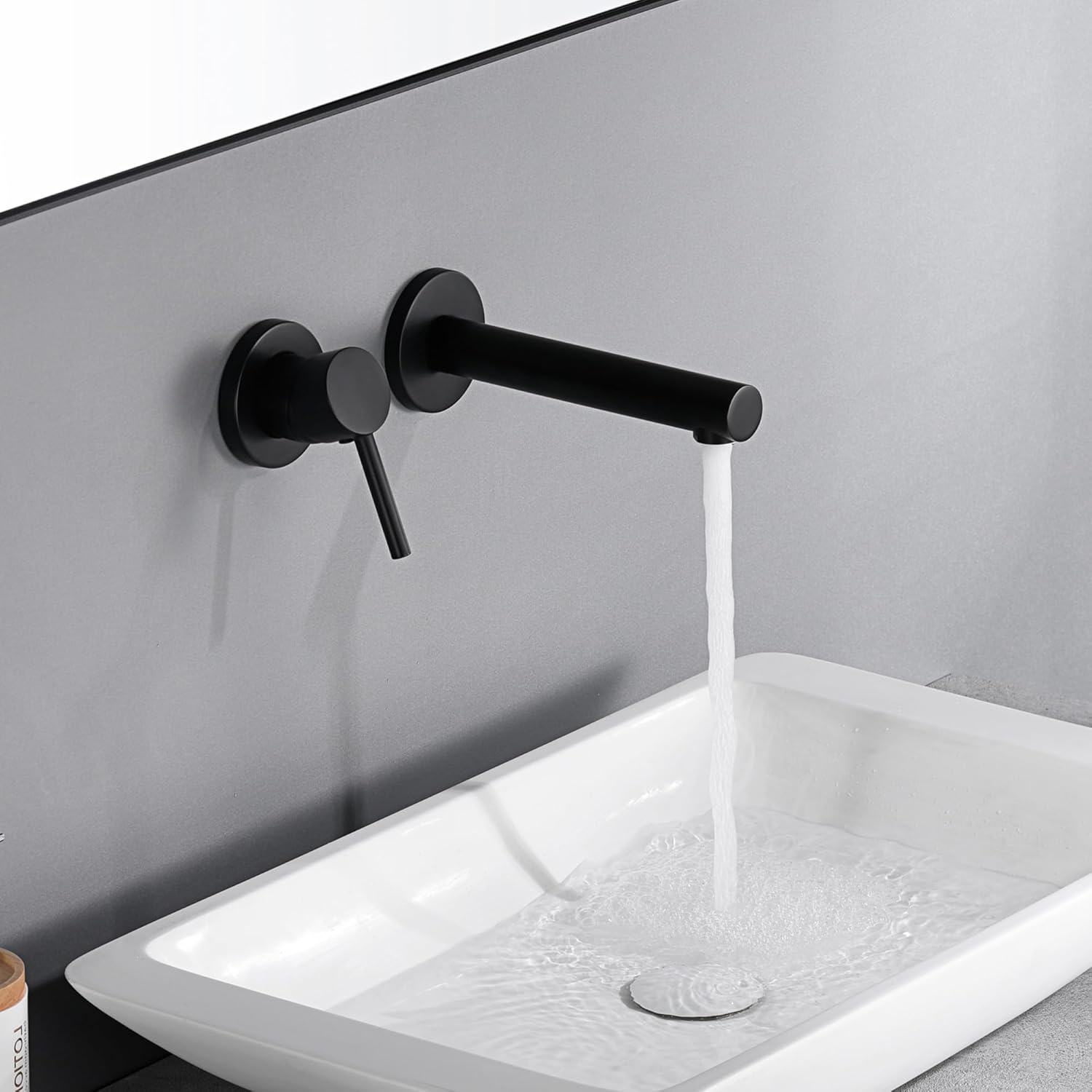 sumerain Single Handle Left-Handed Matte Black Wall Mount Bathroom Faucet, Lavatory Basin Faucet - Image 4
