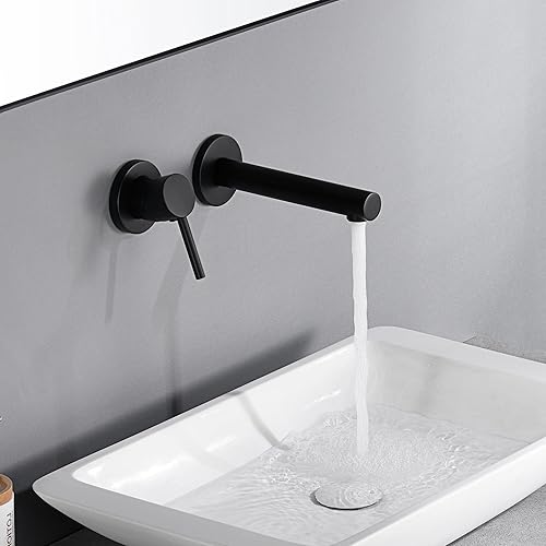 Miniatura 4 de sumerain Grifo de baño de montaje en pared negro mate de una sola manija para zurdos, grifo de lavabo
