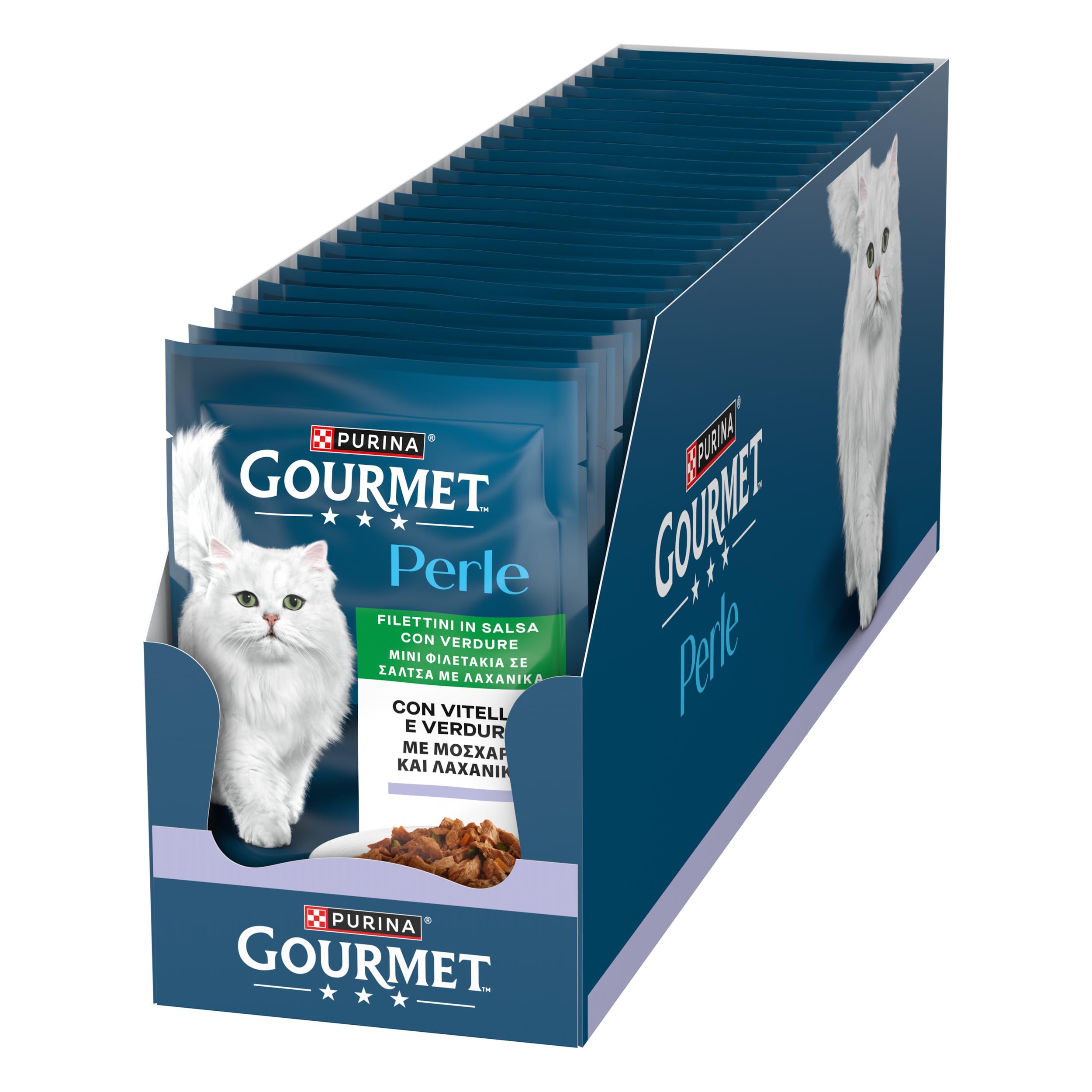 GOURMET Perle Cibo Umido per Gatti Adulti Filettini in Salsa con Vitello e Verdure 26 Buste da 85g